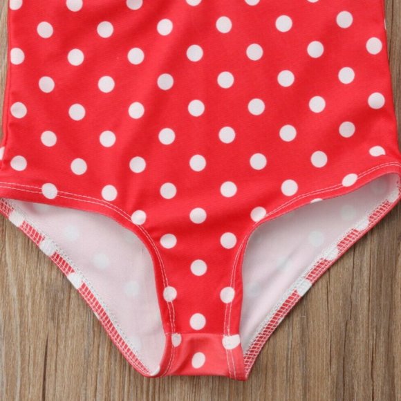 Girl girls toddler swimsuit one-piece polka dot red white cute adorable new - Picture 5 of 5